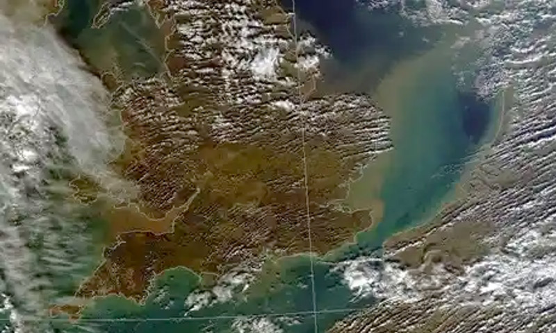 This satellite image from 16 Feb 2014 shows where the UK’s soil goes once it's washed off our fields: into the surrounding sea. © Dundee Satellite Receiving Station